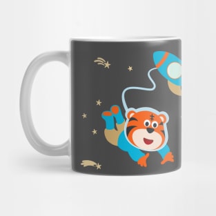 Space tiger or astronaut in a space suit with cartoon style. Mug